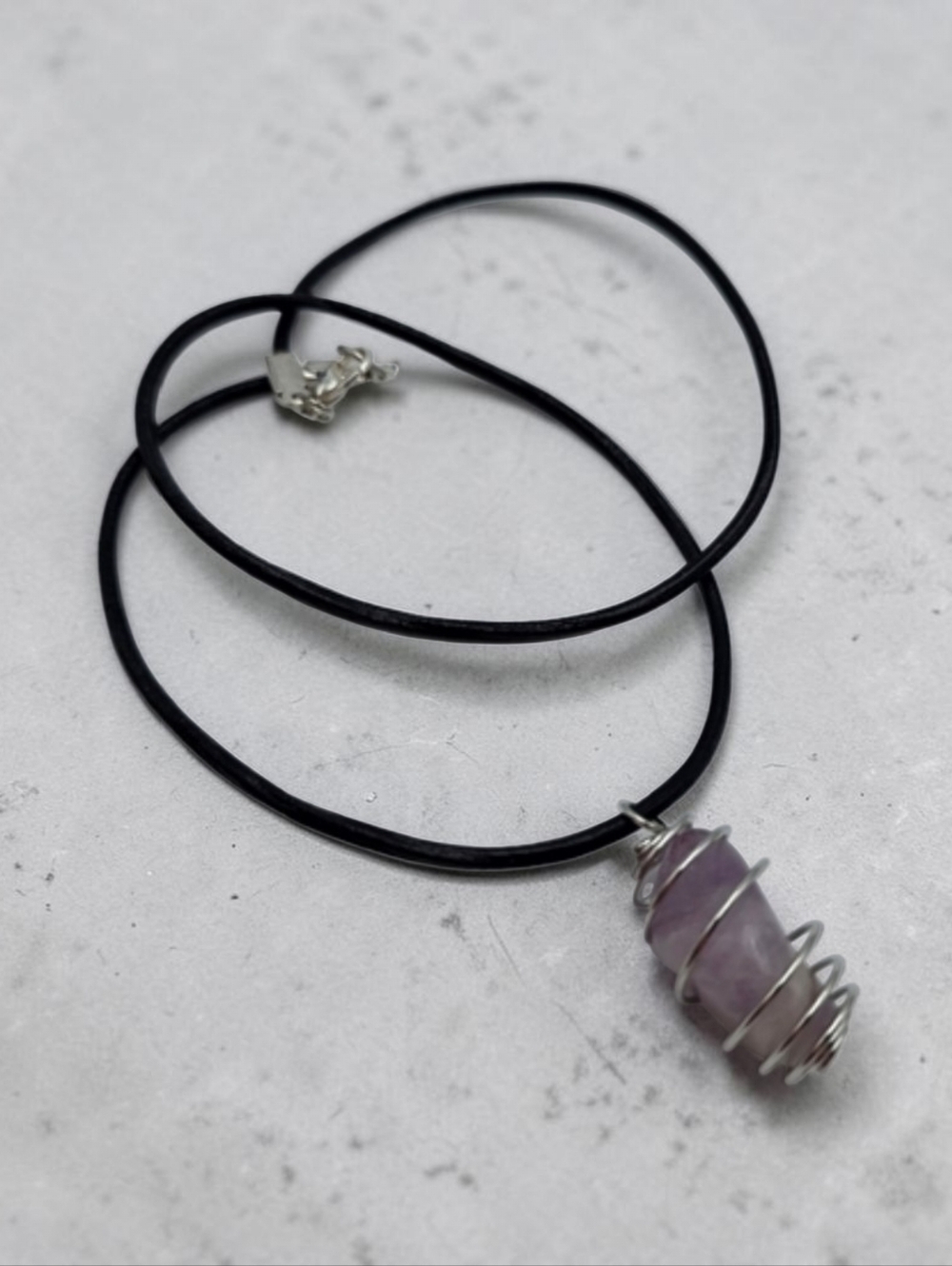 Handmade Silver Spiral Necklace with Amethyst Stone Pendant – Gemstone Jewelry